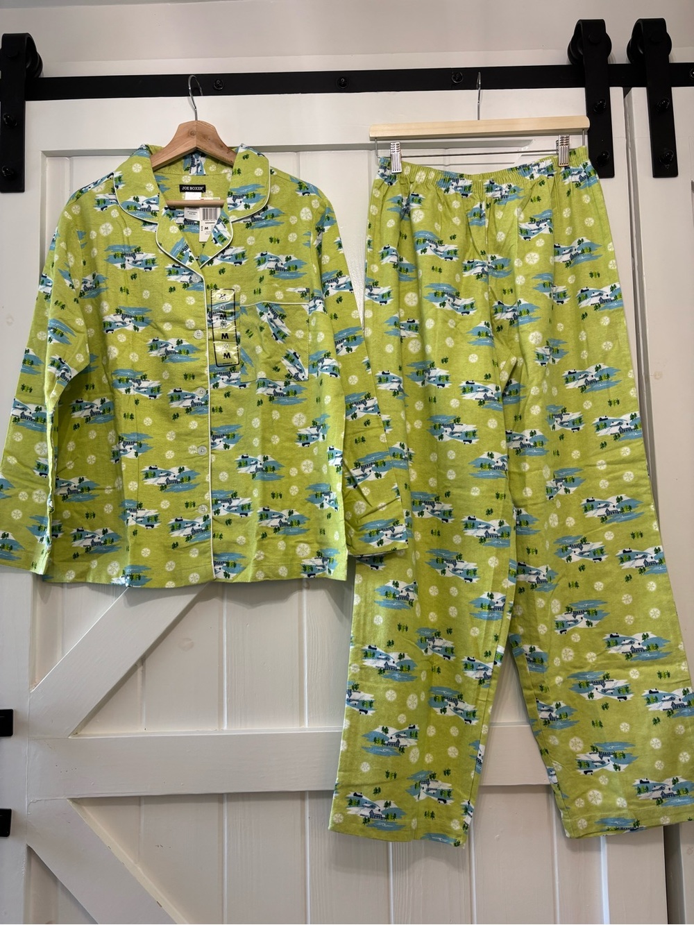 Joe Boxer Cotton Pajama Set Dead-stock Green Ski Lodge Winter Y2K  Medium NWT